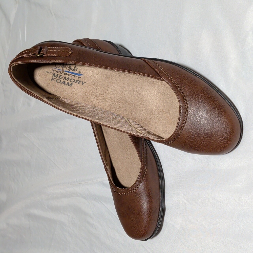 Women's Life Stride Velocity with Memory Foam Shoes Slip On Low Wedge Brown 10M